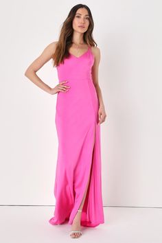 Backless Pink Maxi Dress - Slinky Knit Dress - Strappy Maxi Dress - Lulus Pink Formal Dresses Long, Pink Maxi Dress Outfit, Evening Dress Collection, Pink Gown, Maxi Dress Outfit, Pink Formal Dresses, Halter Gown, Knot Dress, Long Evening Gowns