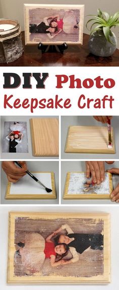 diy photo keepsake craft with some wood and glue to make it look like they are