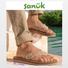 Sanuk Fraid Not Size 9 Men Versatile Tan Slip-On Toe Thong Slides. Elevate Your Summer Relaxed Vibe Footwear Game On Trend Surf Style! Features Natural Tan Brown, Durable Hemp Cotton Blend Upper Straps, Frayed Raw Edge Fringe Strap Details, Lined Woven Polyester Wool Blanket Textiles, Responsibly Sourced Suede Footbeds, High-Rebound Soft Top Foam, Arch Support, Eco-Conscious Crepe Textured Rubber Outsoles With Jute Inlay For Feeling Comfortable All Day. Perfect For Beach, Pool, Strolling Around Sanuk Sandals, Men Flip Flops, Brown Flip Flops, Sanuk Shoes, Black Flip Flops, Tan Shoes, Beach Casual, Surf Style, Natural Tan