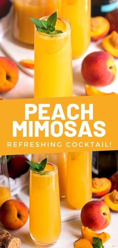 peach mimosas refreshing cocktail with fresh peaches