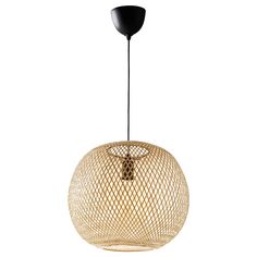 the light fixture is made out of bamboo and has an oval shape with black accents