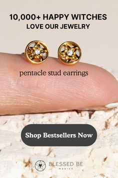 Pentacle Mini Stud Earrings in Gold by Blessed Be Magick Elements Of Earth, Witch Symbols