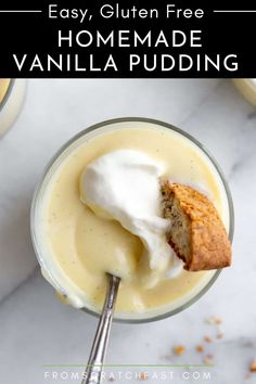 With a silky, creamy texture and a rich vanilla flavor, this easy homemade vanilla pudding is a billion times better than store-bought! It's naturally gluten free. Gluten Free Vanilla Pudding Recipe, Vanilla Pudding From Scratch, Pecan Tarts Mini, Gluten Free Pudding, Pudding From Scratch, Gf Cooking, Vanilla Pudding Recipes, Homemade Vanilla Pudding, Homemade Chocolate Pudding