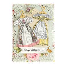 a birthday card with two dresses on it