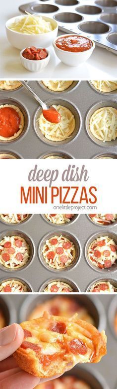 mini pizzas in muffin tins with pepperoni and cheese