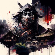 an abstract picture of a samurai and his mask in ancient Japan. The picture is in an abstract acrylic style Culture Poster, Japanese Art Samurai, Eastern Culture, Samurai Warriors, Ancient Japan, Japanese Wall Art, Japanese Wall, Abstract Pictures, Samurai Art