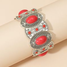 Material: Alloy Fashion Element: Totem Style: Ethnic Style White Hoop Earrings, Victorian Bracelet, Retro Bracelet, Red Bracelet, Simple Hoop Earrings, Clear Earrings, Brown Earrings, Wide Bracelet, Red Bracelets