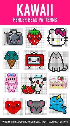 cross stitch pattern for kawaii perler bead patterns with the text,