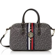 Tommy Hilfiger Jaden Satchel Crossbody Bag, Black/White Tommy Hilfiger Bag, Navy Purse, Tommy Hilfiger Handbags, Pink Crossbody Bag, Black Crossbody Purse, Crossbody Bag Black, Top Handle Handbags, Satchel Handbag, Handbag Black