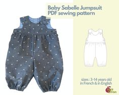 a baby jumpsuit sewing pattern is shown