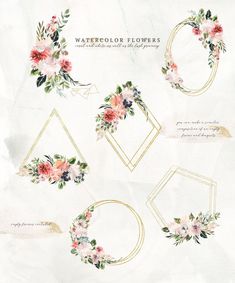 watercolor flowers and geometric shapes