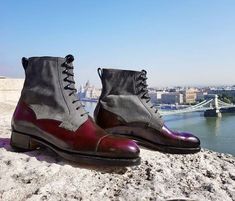 Dress Leather Boots, Quality Leather Boots, Cap Toe Boots, Long Shoes, Custom Design Shoes, Trendy Mens Fashion, Suede Leather Shoes, High Ankle Boots, Handmade Leather Shoes