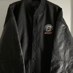 Genuine Leather Jacket Size L New This Was Custom Made By Burks Bay. I Do Record My Packaging Process. Black Biker Outerwear With Button Closure, Black Biker Style Outerwear With Button Closure, Nike Leather, Leather Varsity Jackets, Denim Sweatshirt, Ted Baker Men, Men's Windbreaker, New Jacket, Nfl Outfits