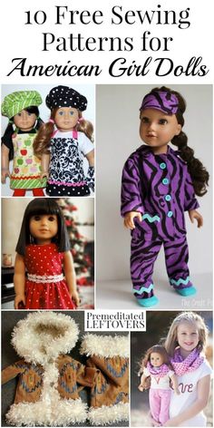 doll clothes for american girl dolls with text overlay that reads 10 free sewing patterns for american girl dolls