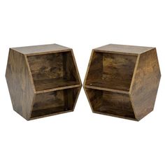 two wooden boxes sitting next to each other