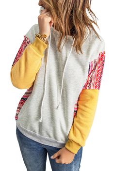 Aztec Patch Pullover Hoodie Half Zip Hoodie, Women's Hoodies, Knit Hoodie, Printed Drawstring, Drawstring Hoodie, Aztec Print, Mixing Prints, Casual Hoodie, One Piece Swimwear