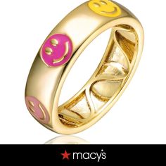 in stock Pink Emoji, Enso Rings, Stacking Bands, Smiling Face, Pink Enamel, Bow Earrings, Classic Ring, Smile Face, Ring Collections