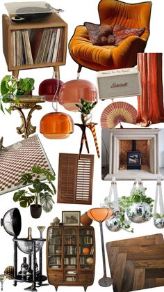 an assortment of furniture and decor items arranged in a collage