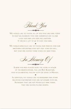 an elegant wedding thank card with the wording on it