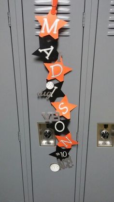 the lockers are decorated with orange and black stars