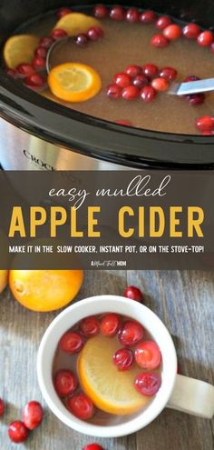 cranberry orange apple cider recipe in the slow cooker with text overlay