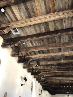 the ceiling is made out of wood planks