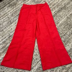 Nwt Metro Style Red 100% Linen Wide Leg Pants Size 18 Hook, And I Button And Zipper Front Closure. There Is No Belt Loops No Pockets. In My Opinion The Waist Is Very Small For A Size 18. Please See Photos For Measurements. Red High Waist Bottoms With Button Closure, Red Workwear Pants With Button Closure, Red High-waist Bottoms With Button Closure, Red Straight Leg Bottoms With Button Closure, Red Button Closure Bottoms For Summer, Red Summer Bottoms With Button Closure, Summer Red Bottoms With Button Closure, Red Wide-leg Bottoms For Formal Occasions, Formal Red Wide Leg Bottoms