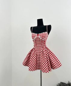 Red Cherry Dress, Red Themed Outfits, Strawberry Dress Outfit, Red Polka Dot Dress Outfit, Cherry Inspired Outfit, Crochet Outfit Ideas, Gingham Aesthetic, Spooky Dooky, Americana Outfits