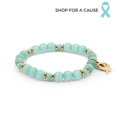 Introducing, the Awareness Collection - Teal Bracelet: Kinsley Armelle has designed a collection of bracelets with a purpose. We want to assist in raising awareness and support for causes that need it most. We are thrilled to launch our Awareness Collection. Our Awareness Collection features twelve colorful bracelets, each made with opal stones, faceted glass beads and adorned with an awareness ribbon and classic KA tag. Each color bracelet does symbolizes a different cause. KA has hand selected Turquoise Beaded Charm Bracelet For Gift, Turquoise Beaded Charm Bracelet Gift, Hypoallergenic Turquoise Stretch Bracelet Gift, Charm Bracelet With Spacer Beads As Gift, Hypoallergenic Turquoise Bracelets As Gift, Spiritual Hypoallergenic Beaded Bracelet, Turquoise Stretch Bracelet As A Gift, Turquoise Stretch Bracelet As Gift, Elegant Turquoise Stretch Bracelet As A Gift