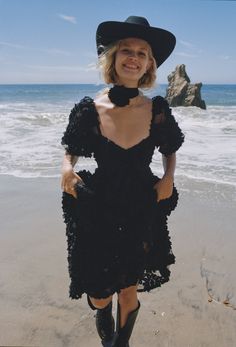 Black Ruffled Midi Dress For Beach, Black Dress Down Dress For Spring, Black Dress For Dress Down Day In Spring, Black Midi Dress For Summer Cocktail, Black Dress For Casual Spring Occasions, Black Summer Midi Dress For Cocktail, Black Knee-length Dress For The Beach, Black Knee-length Beach Dress, Dressy Black Midi Summer Dress