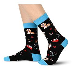 Veterinary SocksThese black VET socks are featured with pet dogs, airline cases, stethoscopes, syringes, pills, and more. They make for a great gift option for VETs. The amusing phrase "TRUST ME, I'M A VET TECH" is also showcased on the sole of the sock.Size & PackageOur unisex design fits most men's US size 6-13 feet and most women's US size 7 and up. Each pair of funny socks comes in a plastic zippered bag.Quality MaterialOur novelty socks are made of 80% Cotton, 15% Polyamide, and 5% Elastane Veterinary Technician Gifts, Veterinary Receptionist, Pet Doctor, Medical Socks, Animal Doctor, Vet Tech Gifts, Tech Week, Painted Sneakers, Holiday Socks