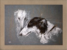 a painting of two dogs with long hair