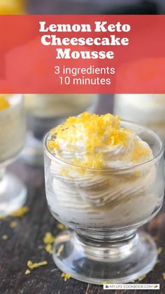 lemon keto cheesecake mousse in a glass bowl