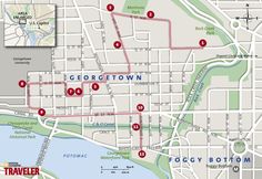 a map shows the locations of many attractions in georgetown, including an area that has been named