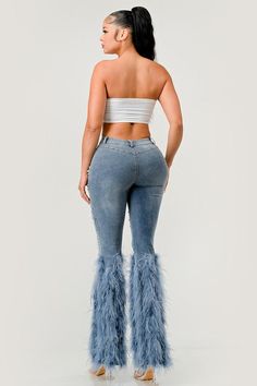 These Distressed Pearl Embellished Feather Detail Jeans feature genuine fur at the bottom for added comfort and style. The pearl detail adds a unique touch offering eye-catching elegance. Finished with excellent stretch for a perfect fit.Distressed Pearl Embellished Feather Detail JeansADDING BLACK AS NEW COLOR!GENUNIE FUR*Good Stretch!35" Inseam SELLING BY PACK OF 2-2-2Fabric Contents: Denim, Spandex, Cotton Stretch fabric Non-sheer fabric Care Instructions: Dry Clean Only Loungewear Dresses, Top Coat, Good Stretches, Sheer Fabrics, Bridal Accessories, Set Dress, Fabric Care, Stretch Fabric, New Color