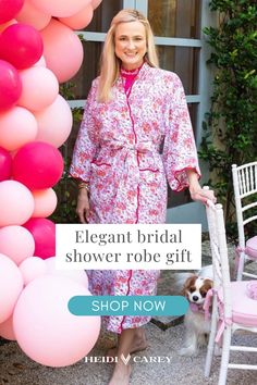 Shop Heidi Carey´s Pink Floral Robe with Scarlet Scalloping to make a Bridesmaid gift they will love forever. #HeidiCarey #BridesMaids #BridalShower #WeddingDay #WeddingGift Pink Spring Robe For Relaxation, Pink Robe For Spring Relaxation, Pink Floral Print Robe For Home, Pink Floral Print Home Robe, Pink Spring Kimono For Home, Pink Kimono For Home During Spring, Pink Kimono For Home Use In Spring, Pink Sleepwear With Kimono Sleeves For Spring, Pink Robe With Kimono Sleeves For Spring