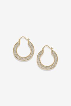 Gold Vana Pavé Earrings | Adorn Luxe | Adornmonde Everyday Luxury Designer Hoop Jewelry With Pave Setting, Gold Dazzling Hoop Earrings With Pave Setting, Dazzling Gold Hoop Earrings With Pave Setting, Everyday Pave Setting Earrings, Luxury Everyday Earrings With Pave Setting, Modern Gold Hoop Earrings With Pave Setting, Dazzling Pave Setting Hoop Earrings, Everyday Small Hoop Earrings With Pave Setting, Pave Ear Cuff