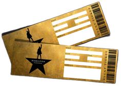 two golden tickets with the name and image of a person holding a star on them