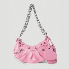 Brand New With Dustbag 100% Authentic Balenciaga Le Cagole Xs Shoulder Bag Chain Strap Crinkled Calfskin Leather Pink Measures Approx 9"W X 5.5"H X 3"D Balenciaga Leather, Balenciaga Handbags, Pink Vibes, Bag Chain, Balenciaga Bag, Studded Leather, Balenciaga City Bag, Nylon Bag, Metallic Leather