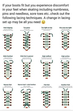 the instructions for how to tie shoelaces in different styles and colors, with pictures on