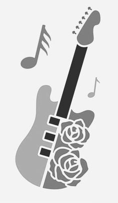 an image of a guitar with roses on it and music notes coming out of its mouth