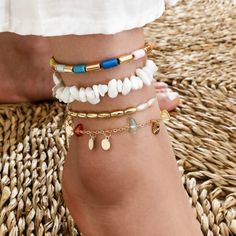 Caribbean Style 5 Pcs Layered Disc Charm, Stone, Beads Anklet Set Coin Anklet, Bead Anklet, Caribbean Style, Foot Bracelet, Ankle Jewelry, Beach Anklets, Women Anklets, Ankle Chain, Topaz Necklace