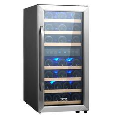 a wine cooler with many bottles in it