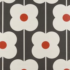 a black and white flower pattern with red dots