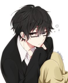 an anime character with black hair and glasses