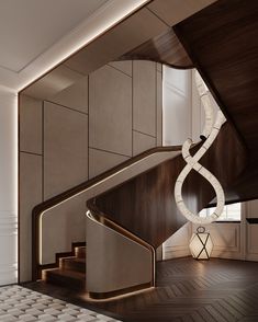 an elegant staircase in the middle of a room