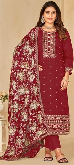 Red and Maroon color Salwar Kameez in Art Silk fabric with Embroidered, Sequence, Thread work Luxury Red Cambric Salwar Kameez, Red Semi-stitched Lawn Suit With Pallu, Unstitched Red Lawn Suit With Pallu, Red Saree Lawn Suit For Diwali, Festive Red Lawn Suit With Pallu, Red Lawn Suit For Diwali, Red Semi-stitched Churidar With Intricate Embroidery, Semi-stitched Red Churidar With Intricate Embroidery, Red Semi-stitched Embroidered Churidar