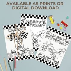 printable birthday cards for kids with scissors and candy on the table next to them