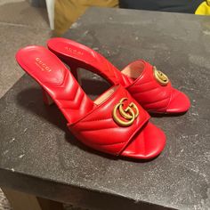 Brand New Red Heels Elegant Red Gucci Sandals, Gucci Red Open Toe Sandals, Chic Red Gucci Sandals, Gucci Red Round Toe Sandals, Gucci Luxury Heels With Red Sole, Gucci Red Leather Heels, Luxury Gucci Heels With Red Sole, Gucci Red Heels For Evening, Red Gucci Leather Heels