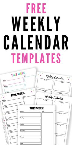 the free weekly calendar templates with pink and black text on it, in front of a